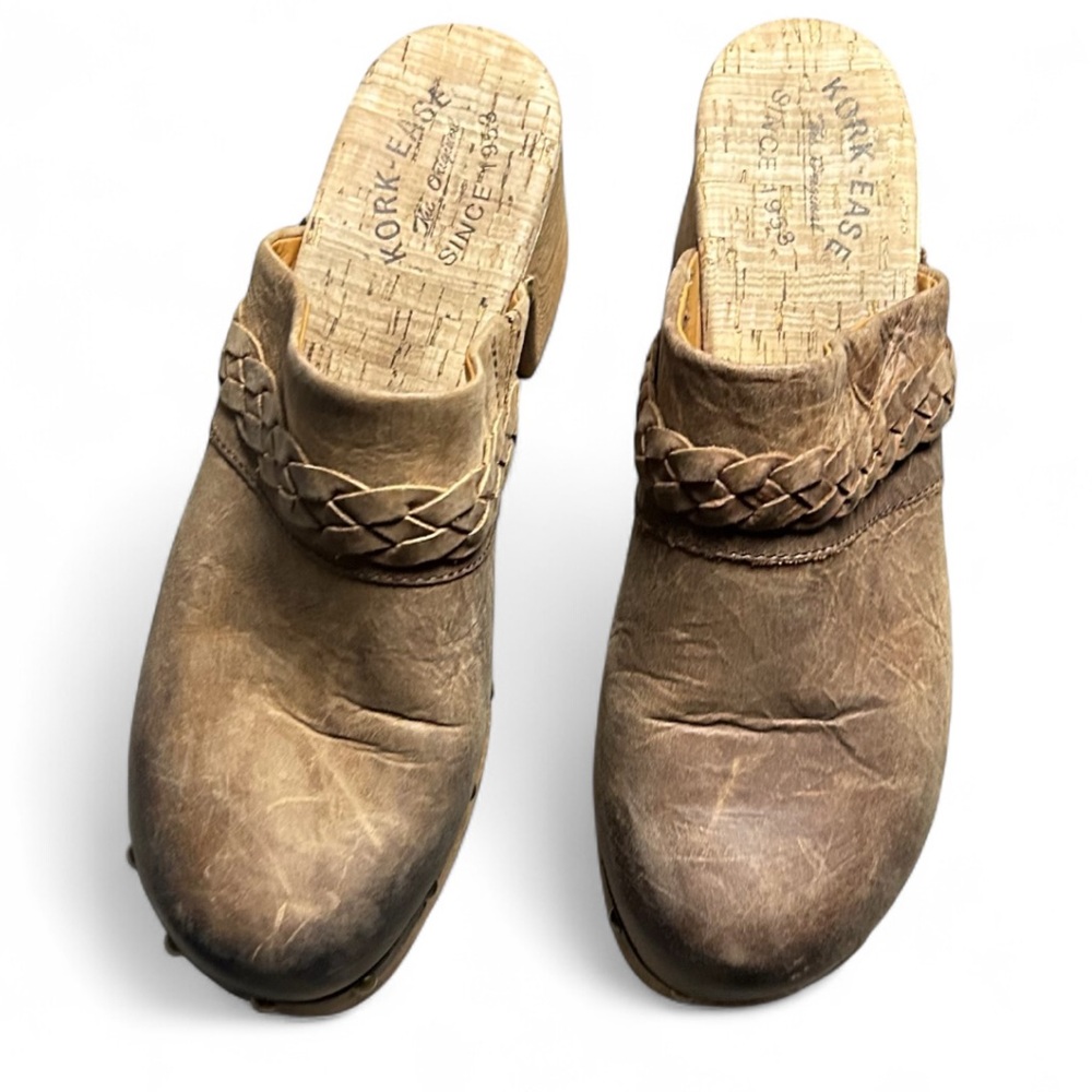 Kork-Ease Tilly Leather Clogs Brown Shoes Slip On Block Heel Size 9M - Picture 4 of 7